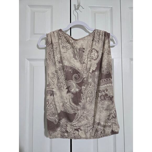 St johns bay petite small women's tan and brown blouse with elastic waistband - Picture 4 of 7